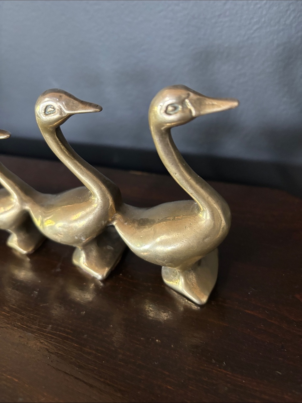 Vintage Solid Brass Ducks in a Row Four Goose Flock MCM Paperweight Cottage-core - Picture 3 of 10